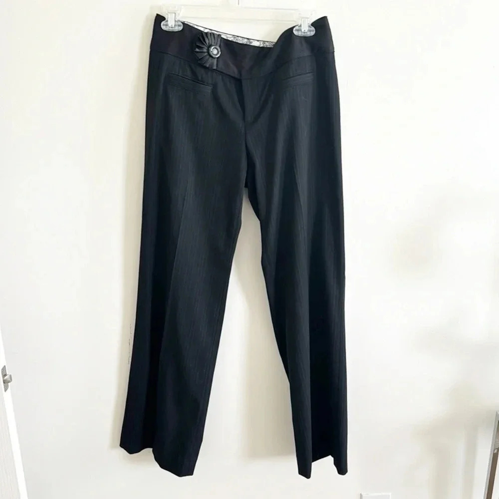 Anthropologie Cartonnier black pinstripe wide leg dress pants trouser pant sz 8